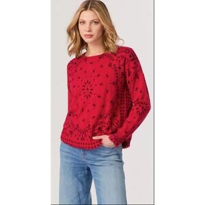 NEW J. SOCIETY bandana distressed crew sweater in red